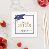 Elegant Navy Blue Gold 2023 Graduation Cap Script Serviette (Beispiel)