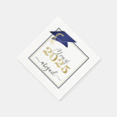 Elegant Navy Blue Gold 2023 Graduation Cap Script Serviette (Ecke)