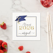 Elegant Navy Blue Gold 2023 Graduation Cap Script Serviette (Beispiel)