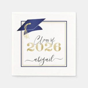 Elegant Navy Blue Gold 2023 Graduation Cap Script Serviette