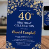 Elegant Navy Blue & Gold 40. Geburtstag Einladung