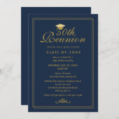 Elegant Navy Blue Gold 50. Class Wiedersehen Einladung (Vorne/Hinten)