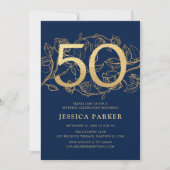 Elegant Navy Blue Gold 50. Geburtstag Einladung (Vorderseite)