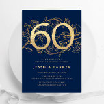 Elegant Navy Blue Gold 60. Geburtstag Einladung<br><div class="desc">Elegantes marineblaues Gold 60. Geburtstagsfeier Einladung. Individuell anpassbares modernes feminines Design mit Rose botanischen Akzenten und Imitaten Glitzer Gold. Einfache florale Einladungskarte perfekt für eine stilvolle Damenfeier. Personalisieren Sie Ihre persönlichen Daten. Gedruckte Zazzle Einladungen oder Sofortdownload digitalen druckbaren Vorlage.</div>