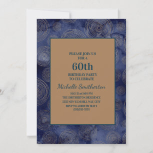 Elegant Navy Blue Gold 60. Geburtstag Einladung