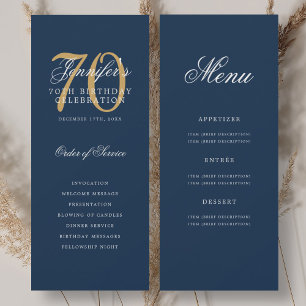 Elegant Navy Blue Gold 70. Geburtstag Programm Men