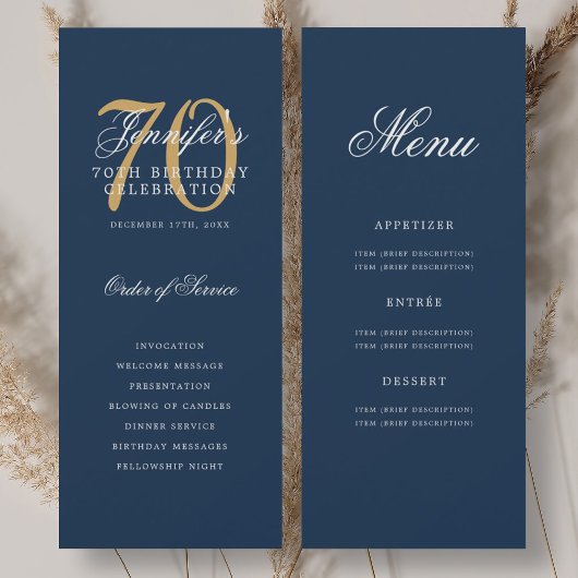 Elegant Navy Blue Gold 70. Geburtstag Programm Men