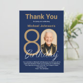 Elegant Navy Blue Gold 80th Birthday  Dankeskarte (Stehend Vorderseite)
