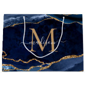 Elegant Navy Blue Gold Agate Geode Girly Monogram Große Geschenktüte (Vorderseite)