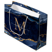 Elegant Navy Blue Gold Agate Geode Girly Monogram Große Geschenktüte (Vorderseite Schrägansicht)