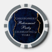 Elegant Navy Blue Gold Agate Retirement Party Pokerchips (Vorderseite)