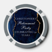 Elegant Navy Blue Gold Agate Retirement Party Pokerchips (Rückseite)