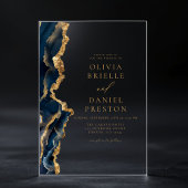 Elegant Navy Blue Gold Agate Wedding Acryleinladungen