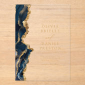 Elegant Navy Blue Gold Agate Wedding Acryleinladungen (Vorderseite)