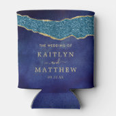 Elegant Navy Blue & Gold Agate Wedding Dosenkühler (Rückseite)