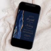 Elegant Navy Blue Gold Agate Wedding Einladung