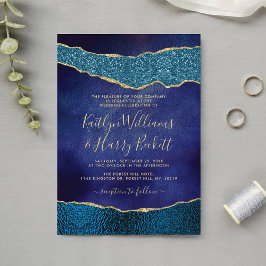 Elegant Navy Blue & Gold Agate Wedding Einladung