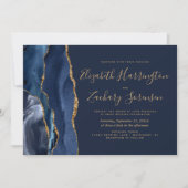 Elegant Navy Blue Gold Agate Wedding Einladung (Vorderseite)