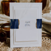 Elegant Navy Blue Gold Agate Wedding Einladungsbanderole