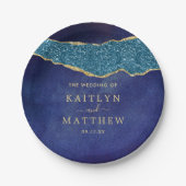 Elegant Navy Blue & Gold Agate Wedding Pappteller (Vorderseite)