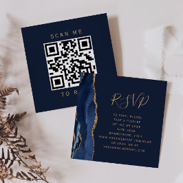 Elegant Navy Blue Gold Agate Wedding QR Code UAWG Begleitkarte
