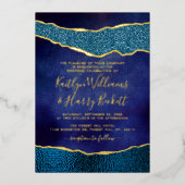 Elegant Navy Blue & Gold Agate Wedding Real Folieneinladung (Vorderseite)