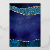 Elegant Navy Blue & Gold Agate Wedding Real Folieneinladung (Rückseite)