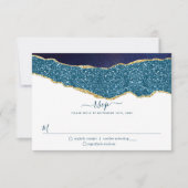 Elegant Navy Blue & Gold Agate Wedding RSVP Karte (Vorderseite)