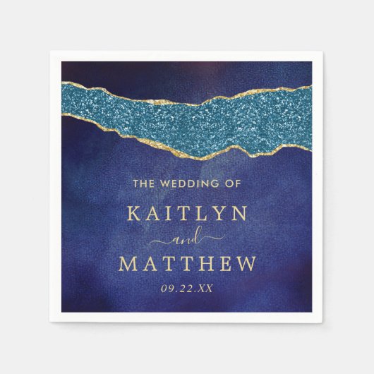Elegant Navy Blue & Gold Agate Wedding Serviette (Vorderseite)