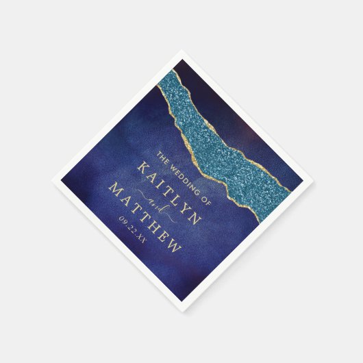 Elegant Navy Blue & Gold Agate Wedding Serviette (Ecke)
