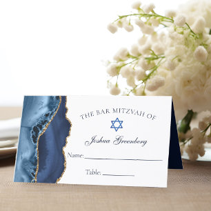 Elegant Navy Blue Gold Bar Mitzvah Platzkarte