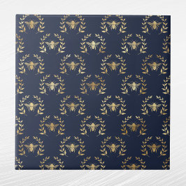 Elegant Navy Blue Gold Bees Laurel Wreath Fliese