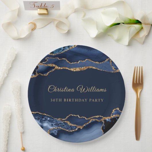 Elegant Navy Blue & Gold Birthday Party Decoration Pappteller (Hochzeit)
