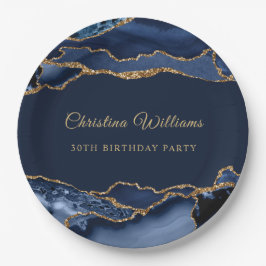 Elegant Navy Blue & Gold Birthday Party Decoration Pappteller