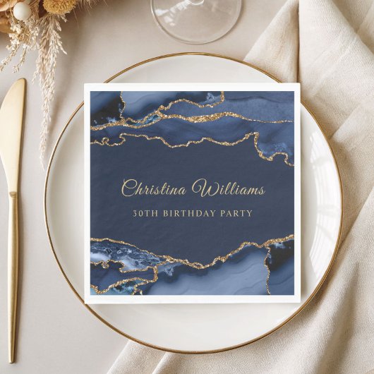 Elegant Navy Blue & Gold Birthday Party Decoration Serviette