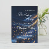 Elegant Navy Blue & Gold Birthday Party Invitation Einladung (Stehend Vorderseite)