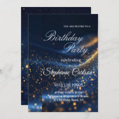Elegant Navy Blue & Gold Birthday Party Invitation Einladung (Vorne/Hinten)