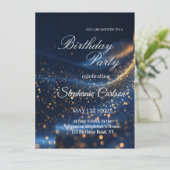 Elegant Navy Blue & Gold Birthday Party Invitation Karte (Stehend Vorderseite)
