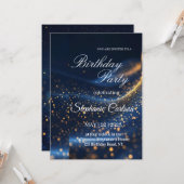 Elegant Navy Blue & Gold Birthday Party Invitation Karte (Vorderseite/Rückseite Beispiel)