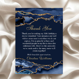Elegant Navy Blue & Gold Birthday Party Thank you Dankeskarte
