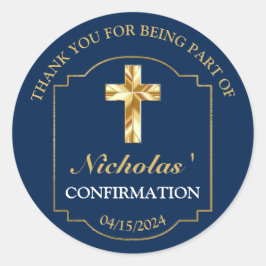 Elegant Navy Blue Gold Boys Bestätigung Vielen Dan Runder Aufkleber