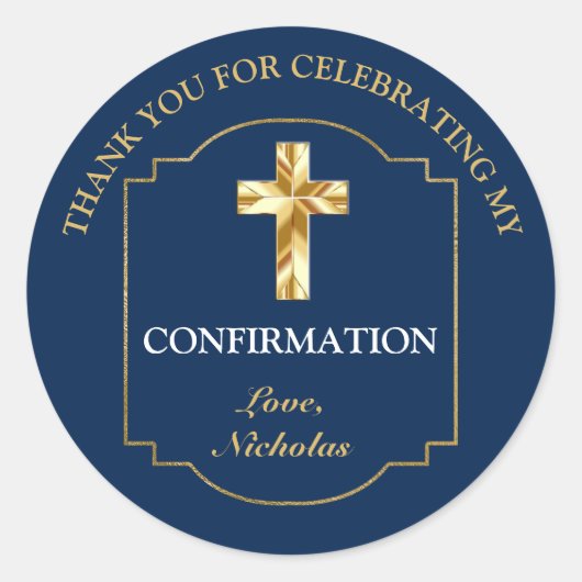 Elegant Navy Blue Gold Boys Bestätigung Vielen Dan Runder Aufkleber (Vorderseite)