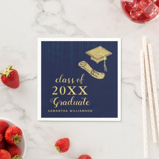 Elegant Navy Blue Gold Class 2023 Abschluss Serviette (Beispiel)