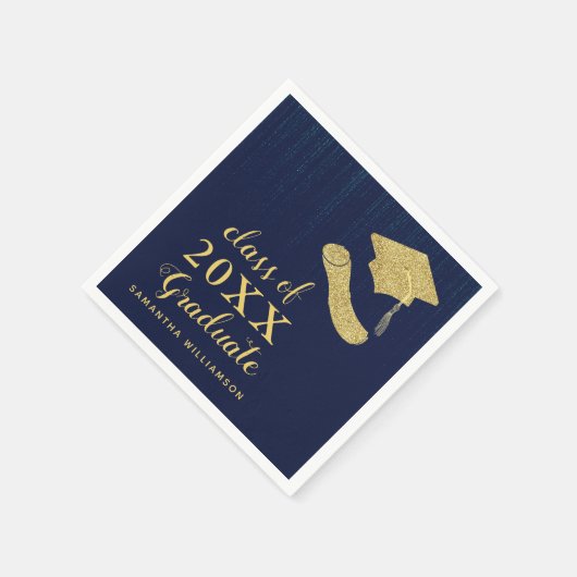 Elegant Navy Blue Gold Class 2023 Abschluss Serviette (Ecke)