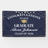 Elegant Navy Blue Gold Class Of 2026 Graduation Banner (Horizontal)