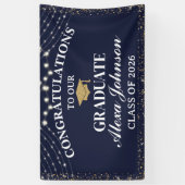 Elegant Navy Blue Gold Class Of 2026 Graduation Banner (Vertikal)