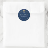 Elegant Navy Blue Gold Cross 1. Kommunion Runder Aufkleber (Tasche)