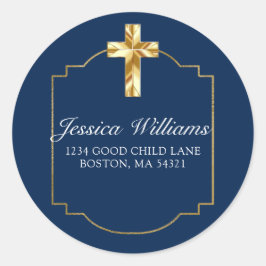 Elegant Navy Blue Gold Cross 1. Kommunion Runder Aufkleber