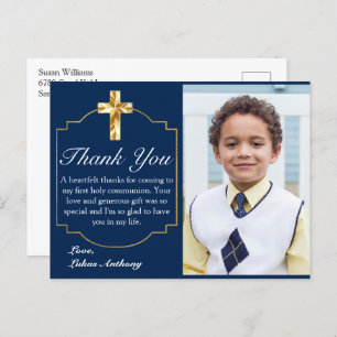 Elegant Navy Blue Gold Cross 1. Kommunion Vielen D Postkarte