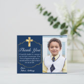 Elegant Navy Blue Gold Cross 1. Kommunion Vielen D Postkarte (Stehend Vorderseite)